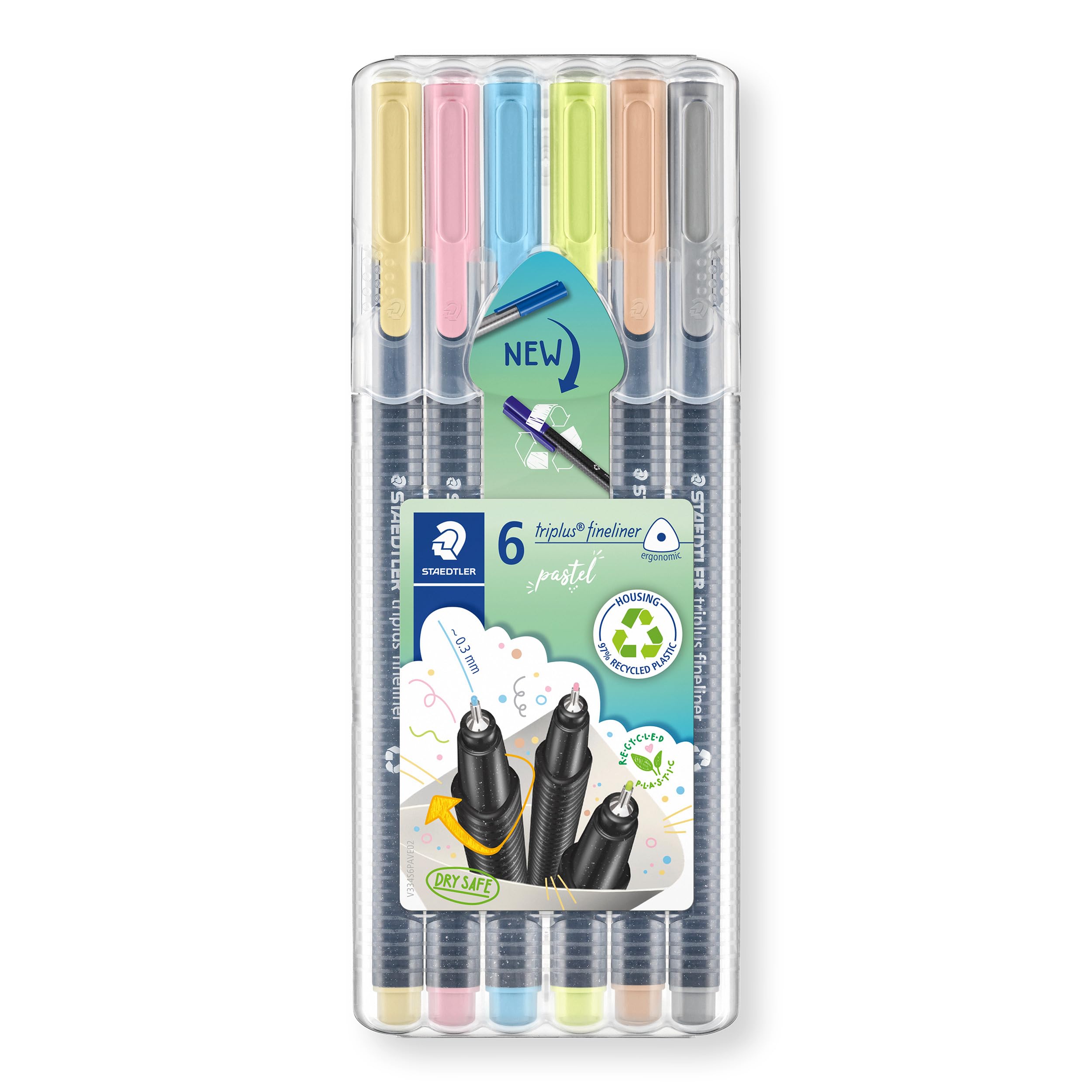 STAEDTLER 334 SB6 PA Triplus Fineliner Superfine Point Pens, 0.3 mm - Assorted Pastel Colours (Pack of 6)
