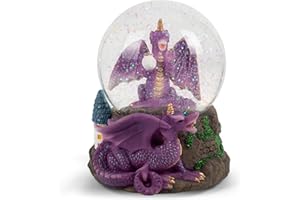 Elanze Designs Purple Dragon with Orb on Castle Tabletop Figurine Decoration 100MM Sturdy Glitter Water Musical Snow Globe Plays Tune Fantasie Impromptu by Chopin
