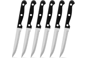 LIANYU Steak Knives Set of 6, Stainless Steel Serrated Steak Knife for Camping Restaurant, Dishwasher Safe