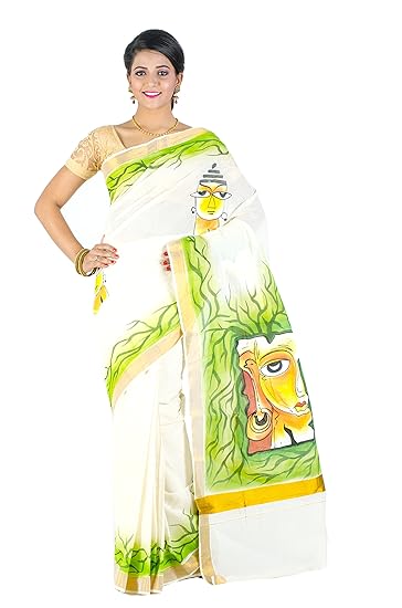 Kerala Cotton Hand Painted Sari For Women's