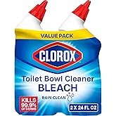 Clorox Toilet Bowl Cleaner with Bleach, Rain Clean, 24 fl. oz., 2 Pack | Kills 99.9 Percent of Germs, Removes Toilet Rings and Mold Stains, Bleach-Powered Bathroom Cleaner, Bulk 2-Pack Value
