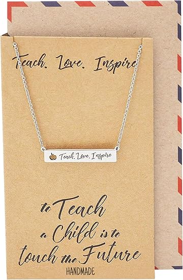 Amazon Quan Jewelry Teach Love Inspire 刻印バーネックレス 教師への感謝の気持ちを伝える言葉付き ネックレス 通販
