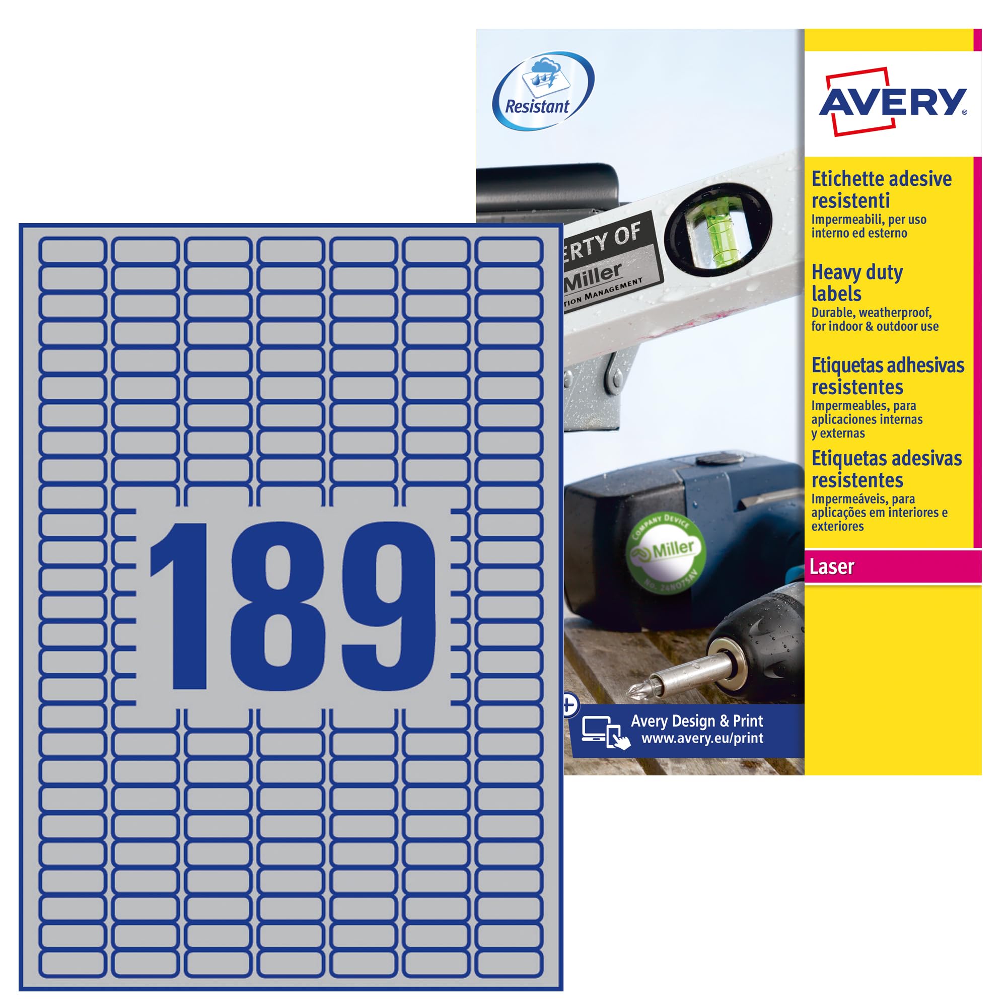 AVERY Zweckform Italy L6 polyester labels 25.4 x 10 silver / black