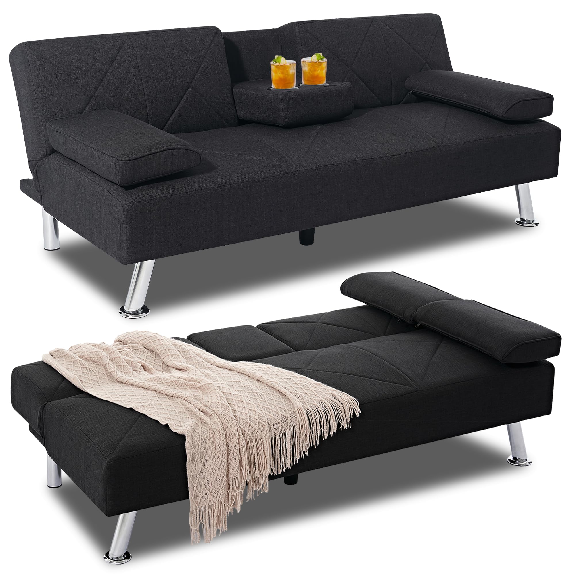 VECELO Modern Convertible Folding Futon Sofa Bed with Removable ...