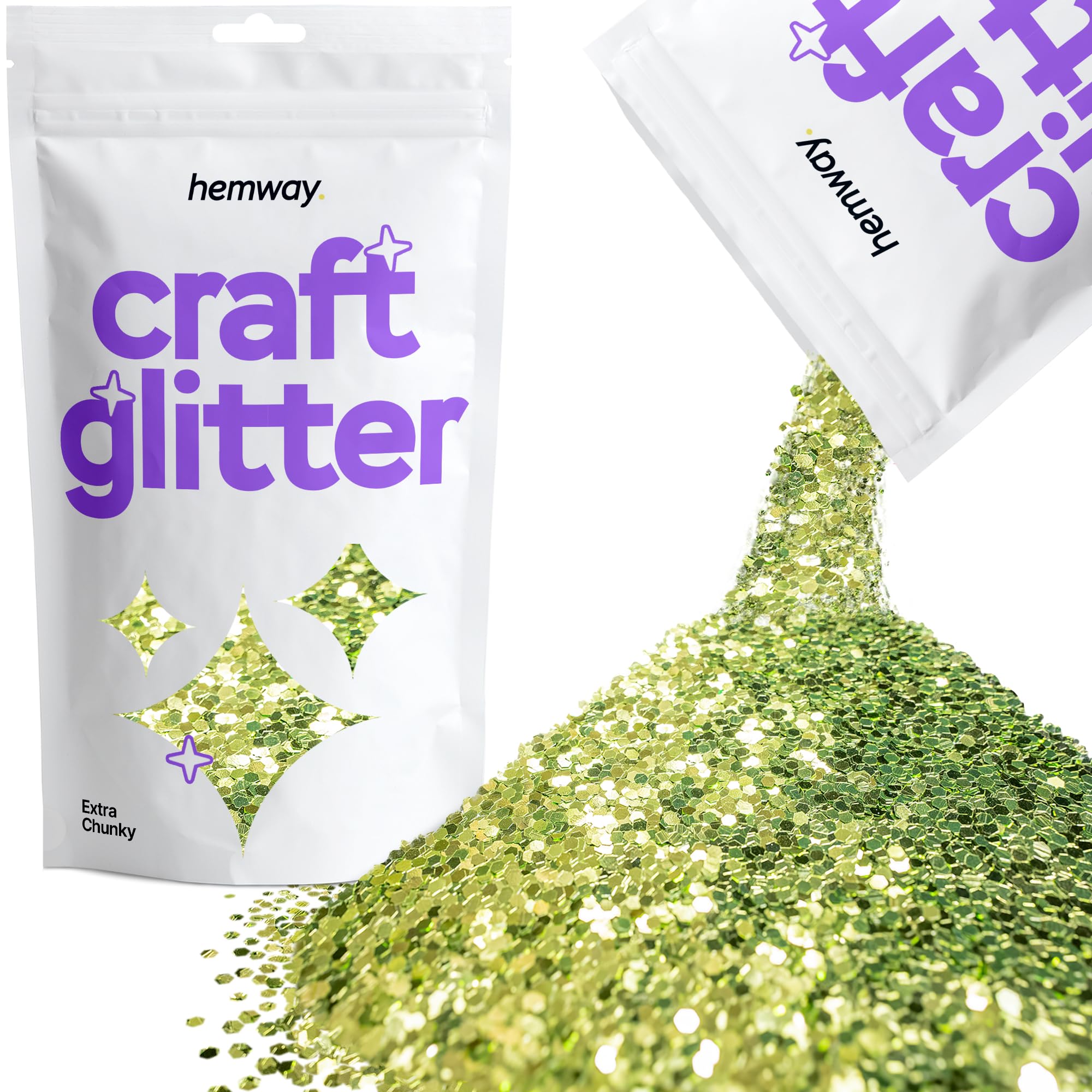 Hemway Craft Glitter Olive Green 100g Extra Chunky Glitter for Crafts, Resin, Cosmetic, Nail, Face, Body, Festival, Tumblers, Art, Candle, Crafting
