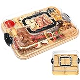 6 Compartment Bamboo Charcuterie Board with Lid & Carry Handle, Cheese Board with Buckle Locking, Gifts Ideals for Couples, W