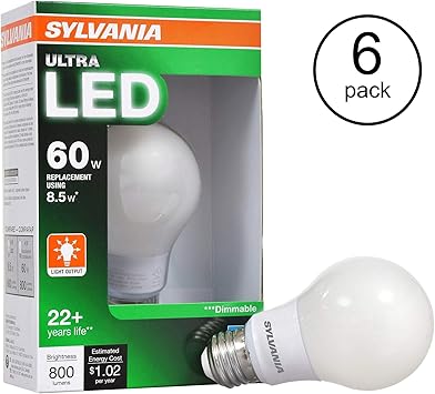 sylvania bombilla ultra 79684 60 w 3500 k intensidad regulable energy star bombilla led 6 bombillas