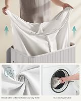 SONGMICS 100L Laundry Basket with Lid Bamboo Foldable 2 Compartments Grey view 7