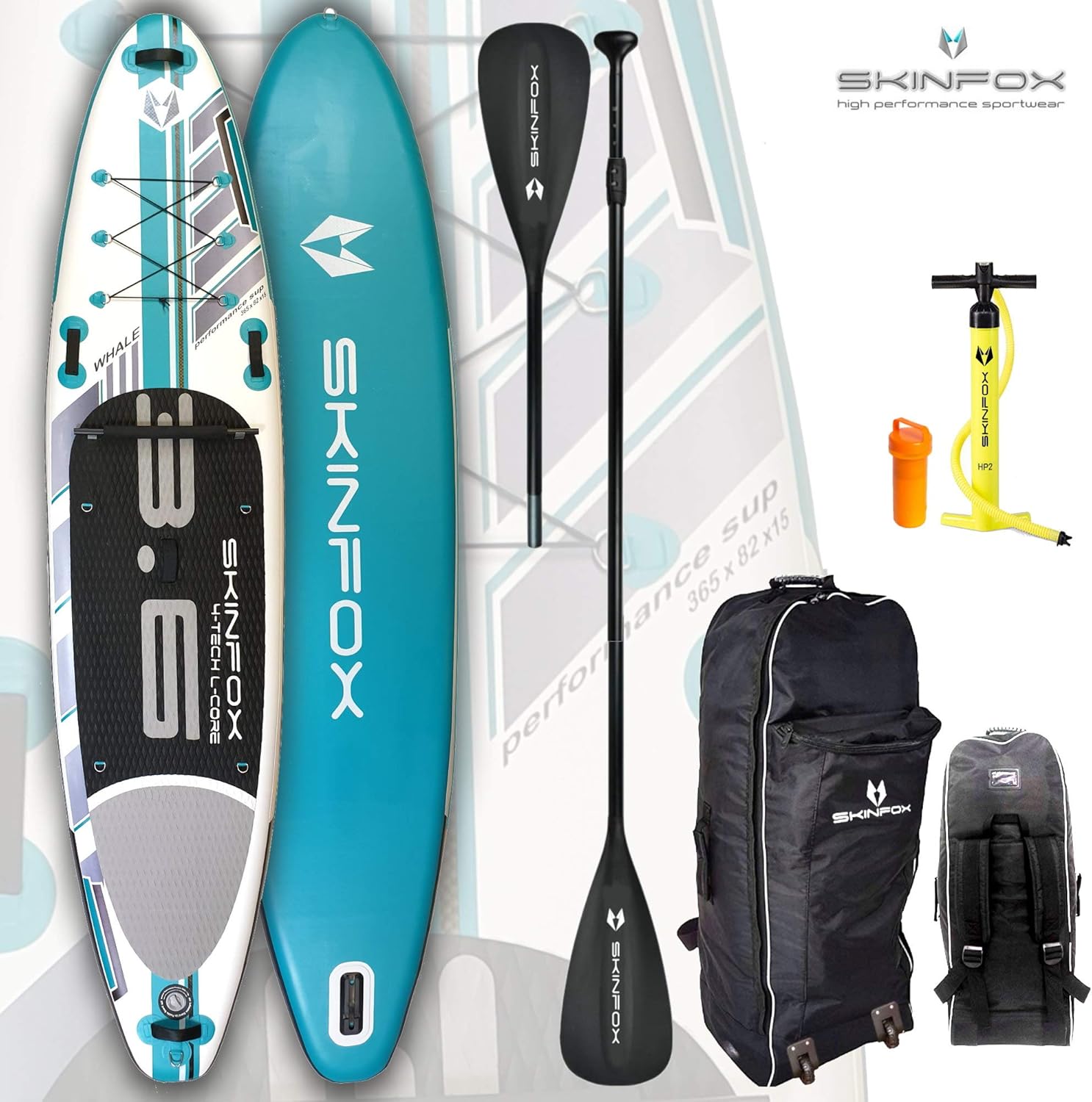 SKINFOX SUP Whale ALUSet türkis Paddelboard Standup aufblasbares SUP
