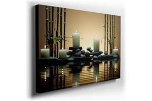 Canvas for Living room. Illuminating Serenity: Candles, Stones, and Bamboo Whispers in a Spa Oasis, 27 x 18 inch Canvas Wall 