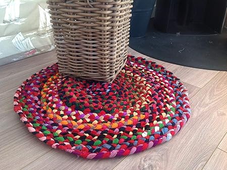 Second Nature Fair Trade klein rund 60 cm bunten Matte recyceltem geflochten Chindi Flickenteppich