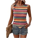 RoseSeek Women's Boho Tank Tops 2024 Causal Summer Sleeveless Vest Tops Geo Print Crewneck Shirts