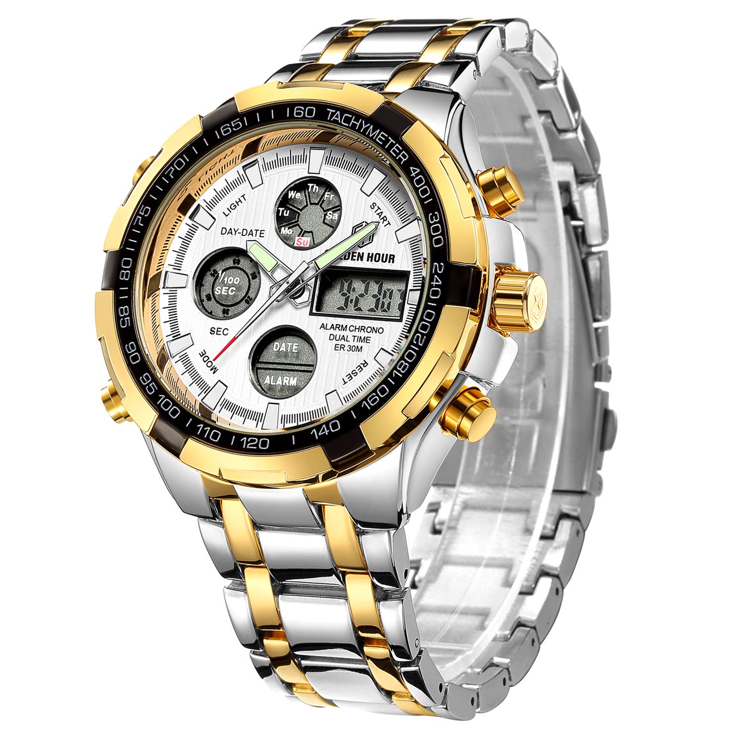Affute Men's Watches Waterproof Military Sport Analog Digital Dual Display LED Stopwatch Army Large Steel Wristwatches
