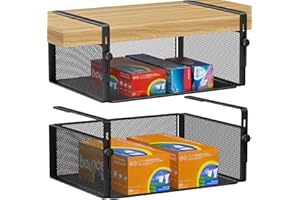 AmonHouseware 2Pack Under Shelf Basket Organizer,Adjustable Hanging Holder for Cabinet Pantry Kitchen Cupboard Desk Counter B