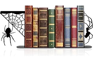 noxozoqm Metal Spider and Spider Web Bookend, Farmhouse Decorative Animal Book Ends, Unique Bookends, Gothic Halloween Decor, Cute Spooky Goth Book Ends for Shelves Kitchen, Black