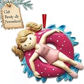 Personalized Swimming Ornament 2026, Pool Girl Relaxing | Swimming Christmas Ornament with Custom Name &amp; Year, Float Tube Lazy River Kids Granddaughter Swimmer, Swim Vacation Summer