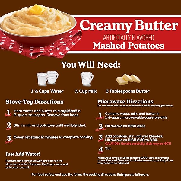 BETTY CROCKER CREAMY BUTTER MASHED POTATOES, MADE WITH REAL POTATOES, 4 OZ
