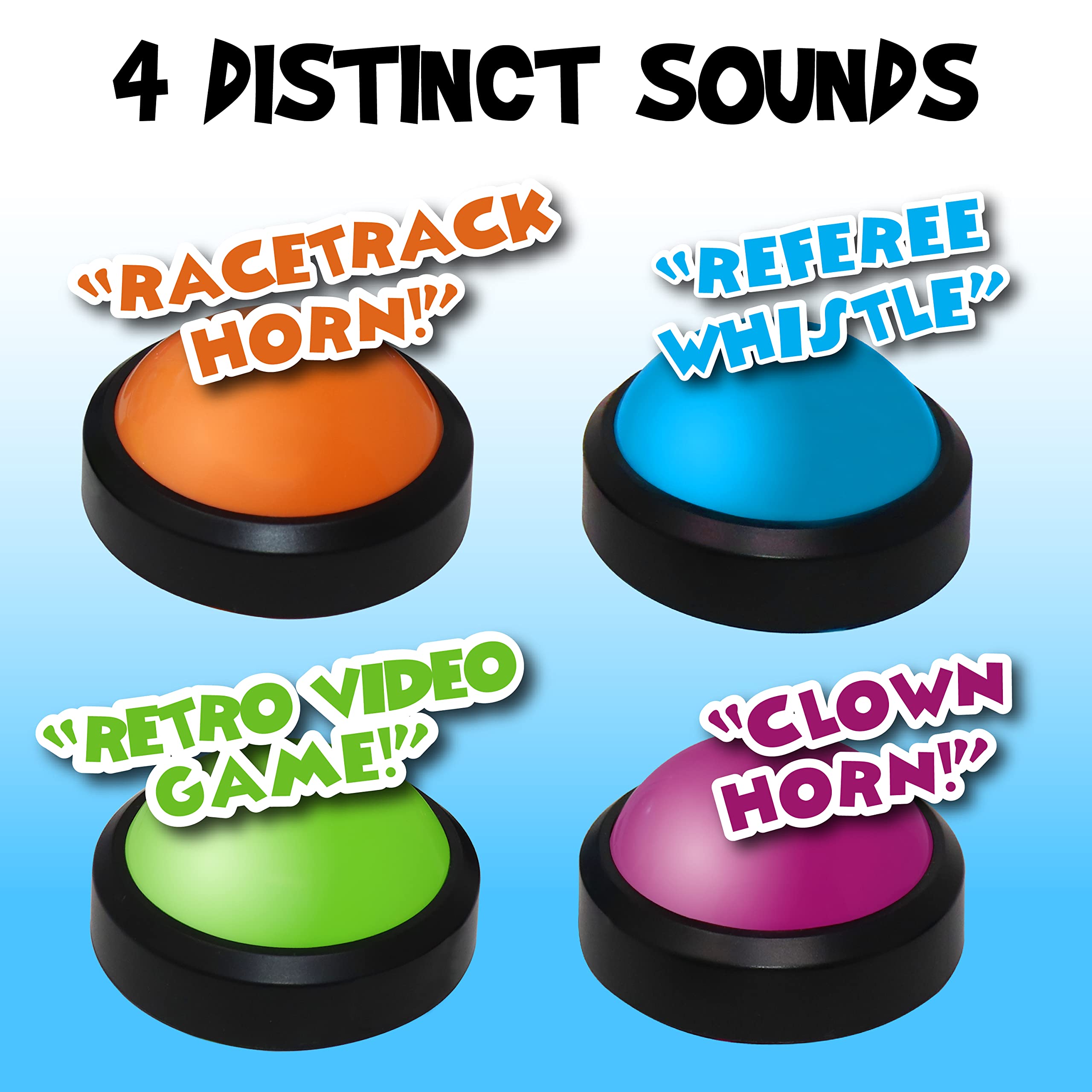Teacher's Choice 4 Pack Game Buzzers with Unique Loud Sounds for Each Buzzer | Great for Trivia Games, Family Feud, Jeopardy, Competition, Spelling Bees and More