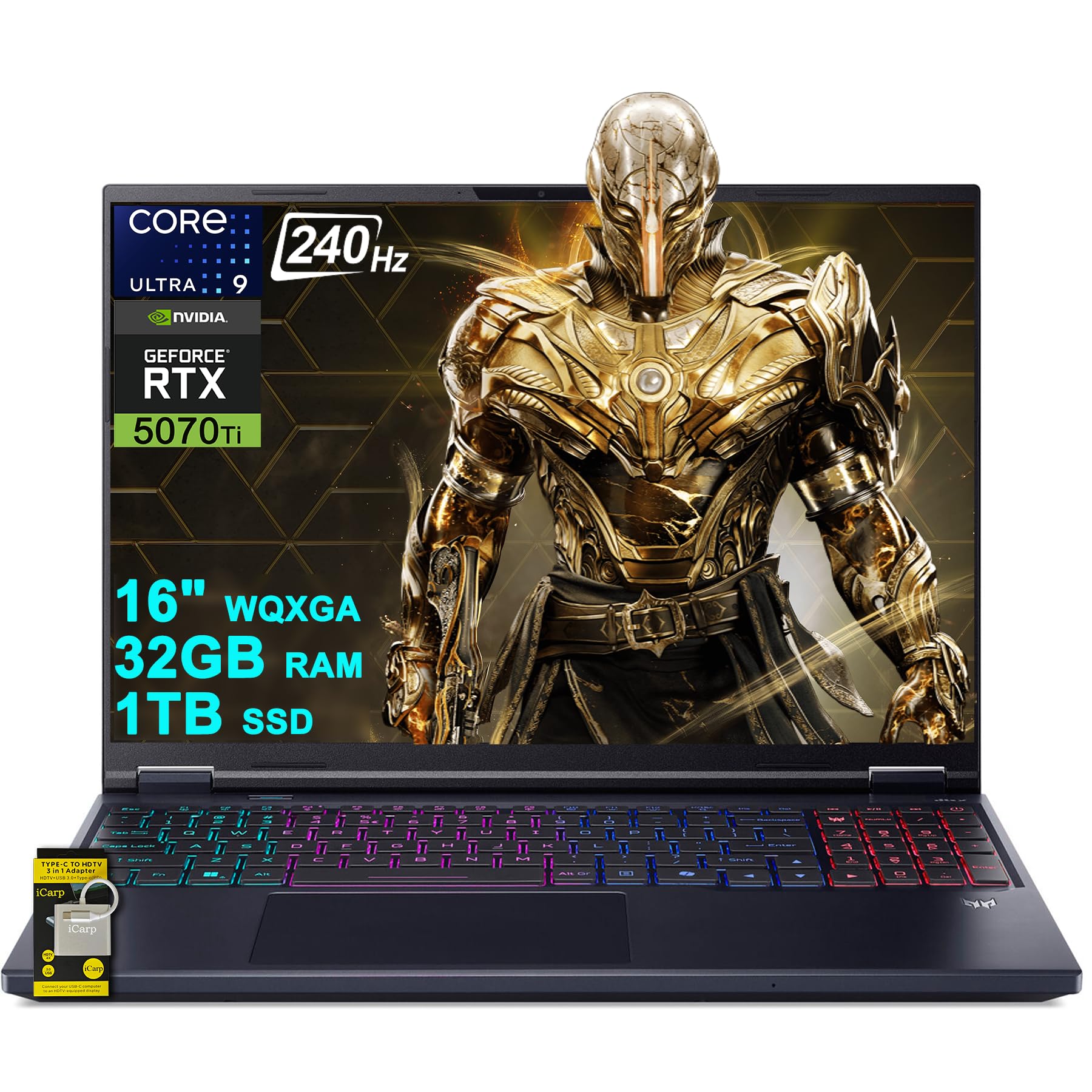 acer Predator Helios Neo 16S AI Gaming Laptop 16" 2560x1600 OLED 240Hz (100% DCI-P3) Intel 24-core Ultra 9 275HX 32GB RAM 1TB SSD GeForce RTX 5070 Ti DLSS4 (Up to 992 AI Tops) Win11 ICP Hub w/Copilot