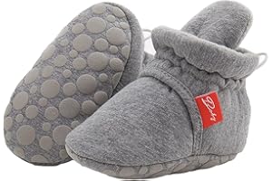 AKINGIO Baby Boys Girls Booties Non Skid Soft Sock Cotton Boots Infant Slippers Newborn First Walker Warm Crib Shoes