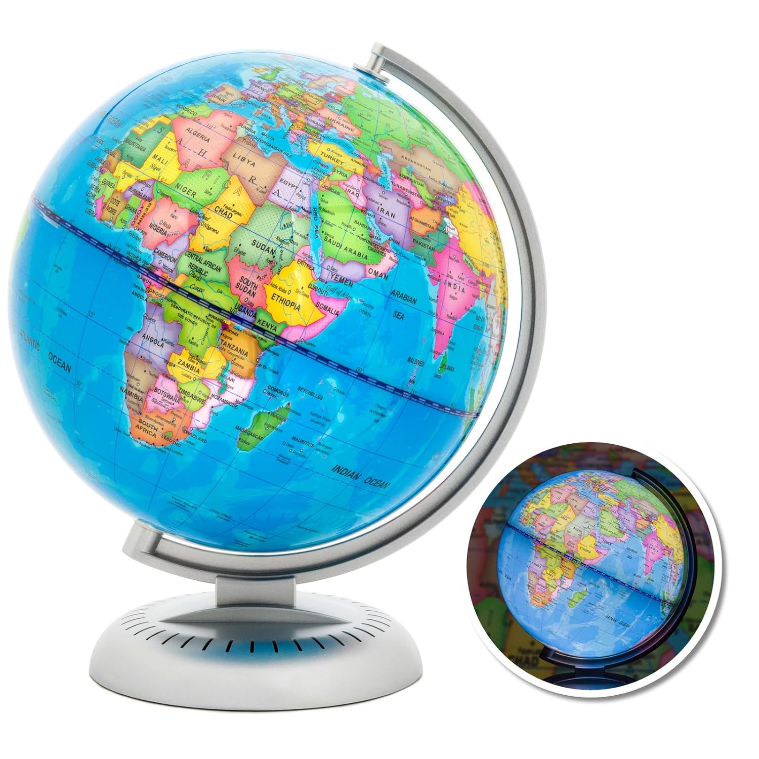 Illuminated World Globe Multicolored LED Globe with Remote
