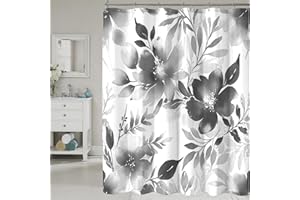 COSEVIER Floral Shower Curtain, Grey Watercolor Flower Shower Curtains for Bathroom, Modern Minimalist Waterproof Fabric Bath Curtain 72x72 Inch