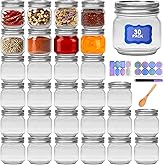 8 oz Mason Jars 30 Pack,Small Glass Containers with Lids,8oz Mason Jars with Lids,Canning Jars,The set includes 1 wooden spoons, 8 stickers, and a purple pen,Ideal for jams, spices, candy