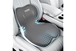 Coverado Car Seat Cushion and Lumbar Support Pillow One Piece, Memory Foam Ergonomic Back Support Driving Seat Cushion for Back Pain, Non-Slip Washable Cushion for Car, Driver, Office