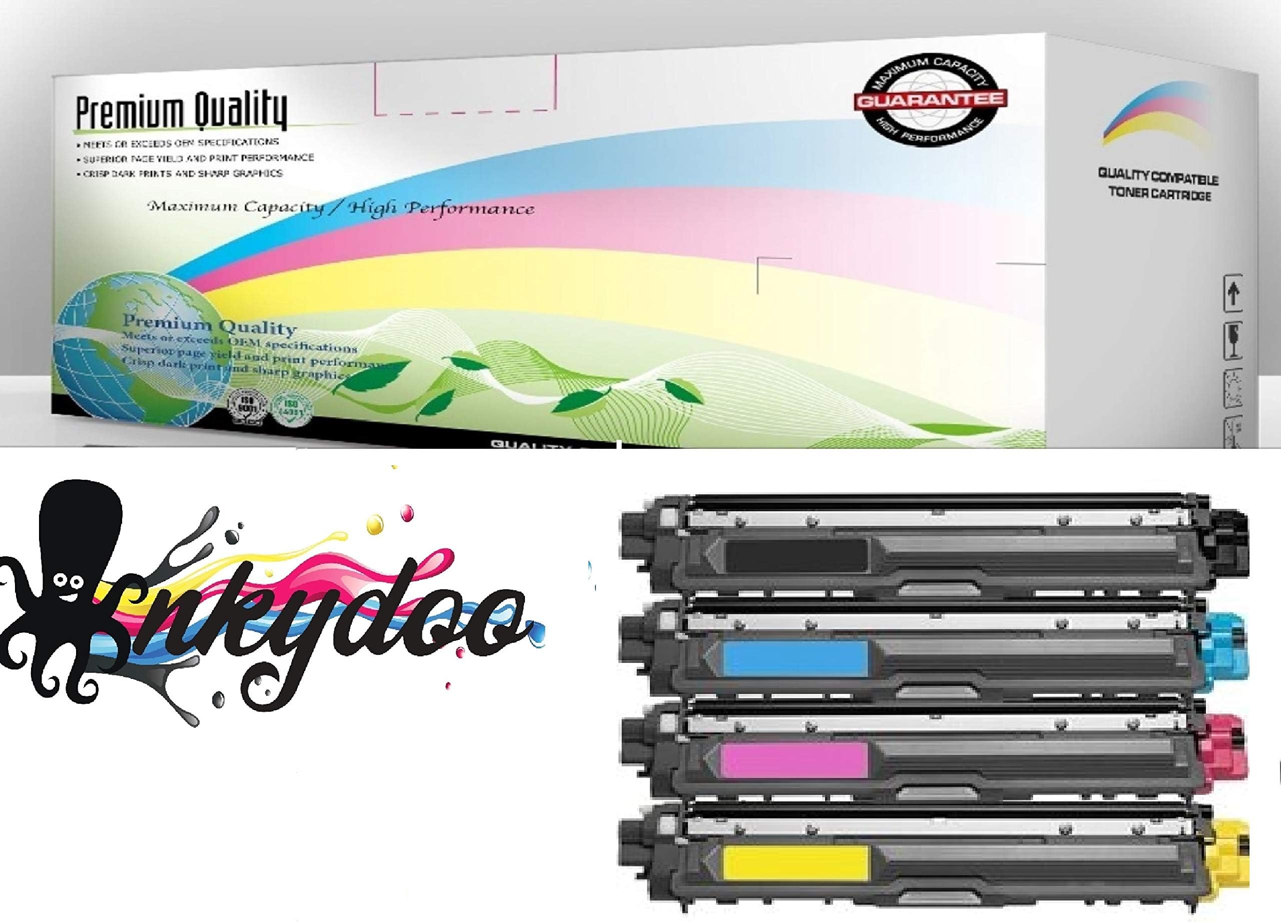 InkyDoo Compatible TN-221/ TN-225 Hi-Yield 4 Color Toner Replacement Set- for Brother HL-3140, HL-3170, MFC-9130, MFC-9130CW