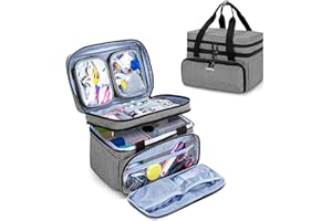 BAFASO Double Layer Sewing Accessories Organizer with 2 Detachable Pouches, Large Sewing Storage Bag for Sewing Tools, Gray