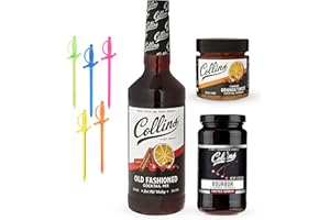 COLLINS CHICAGO Collins Old Fashioned Kit, Whiskey Cocktail Mix, Orange Garnish, Bourbon Cherries, Drink Picks, Home Bar Accessories, Home Bar Kit, bartender Mixer, Drinking Gifts, Mixology Cocktail kit, Set of 4