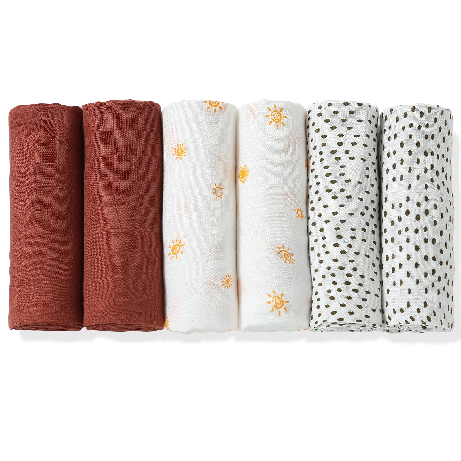 PewinGo Muslin Cloths for Baby, Absorbent, Soft and Breathable Muslin Squares, Organic fiber and Cotton Large Burp Cloth, Newborn Essentials for Cover & Wipe, 70cm x 70cm, 6 Packs (Multicoloured)