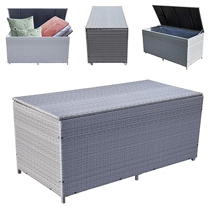 Wolketon® 1025 L XXL Grau Garten Kissenbox 160 * 80 * 80CM Auflagenbox Gartenbox Aufbewahrungsbox bis 150 kg belastbar
