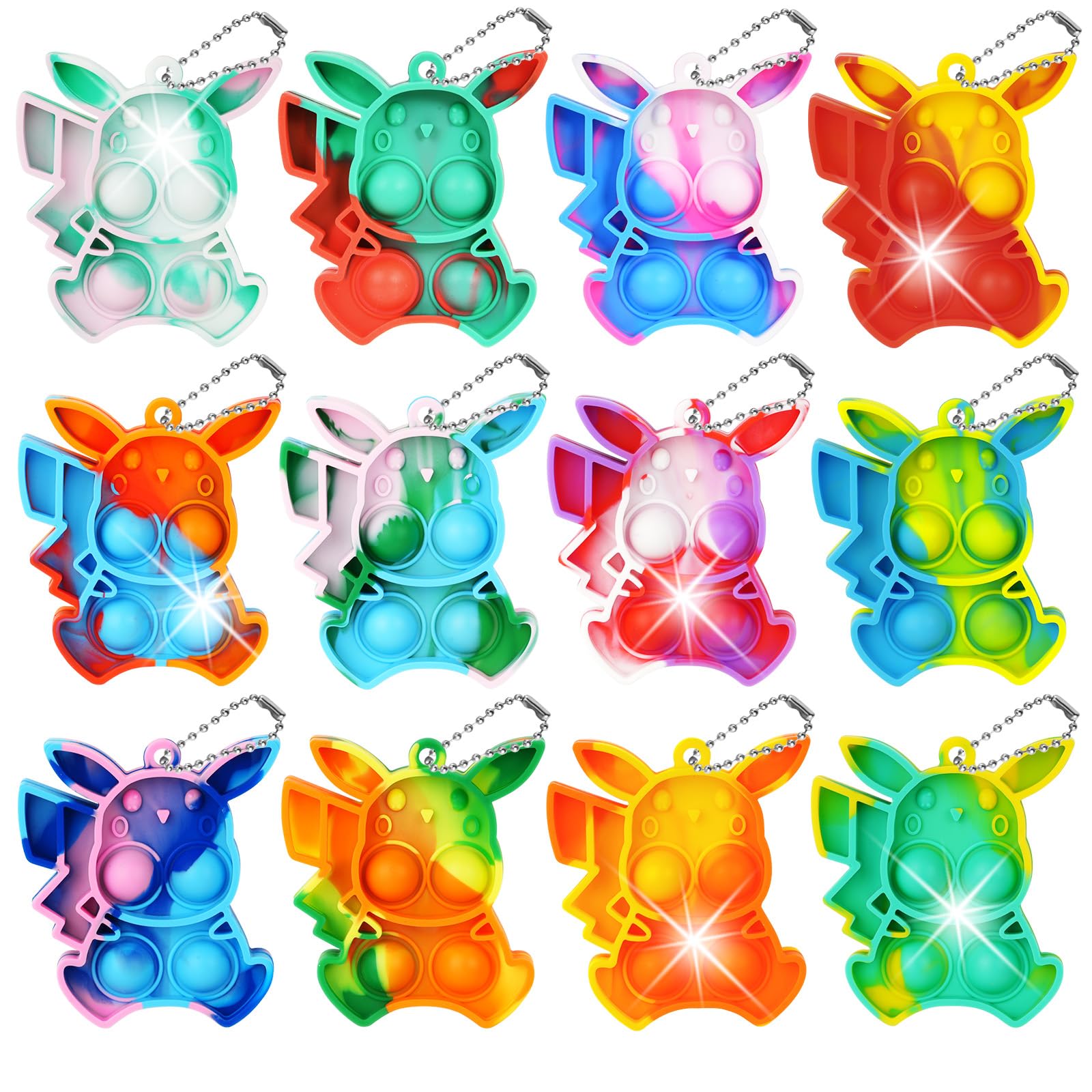 Ainiv 12 PCS Mini Fidget Pop Bubble Toys, Cartoon Squeeze Toys with Keyring, Cute Poppet Bubble Sensory Toys, Stress Anxiety Relief Toys Desk Toy Wrap for ADHD, Autism, for School Kids Office Adult