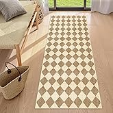 LIVEBOX Checkered Carpet Runners for Hallway 6ft, Beige Washable Runner Rug 2x6 for Kitchen, Modern Laundry Room Carpet Runner, Moroccan Plaid Soft Non Slip Runners for Entryway Bathroom Bedroom