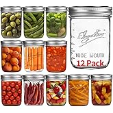 eleganttime Wide Mouth Mason Jars 16 oz,12 Pack Canning Jars with Lids,Airtight Container Glass Jars for Candles,Home Decor,O