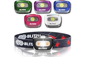 BLITZU LED Headlamp Flashlight for Adults & Kids, Lightweight, Waterproof Head Lamp with White & Red Light, Comfortable Headband, Perfect for Running, Camping, Hiking, 3 AAA Batteries Included, Black