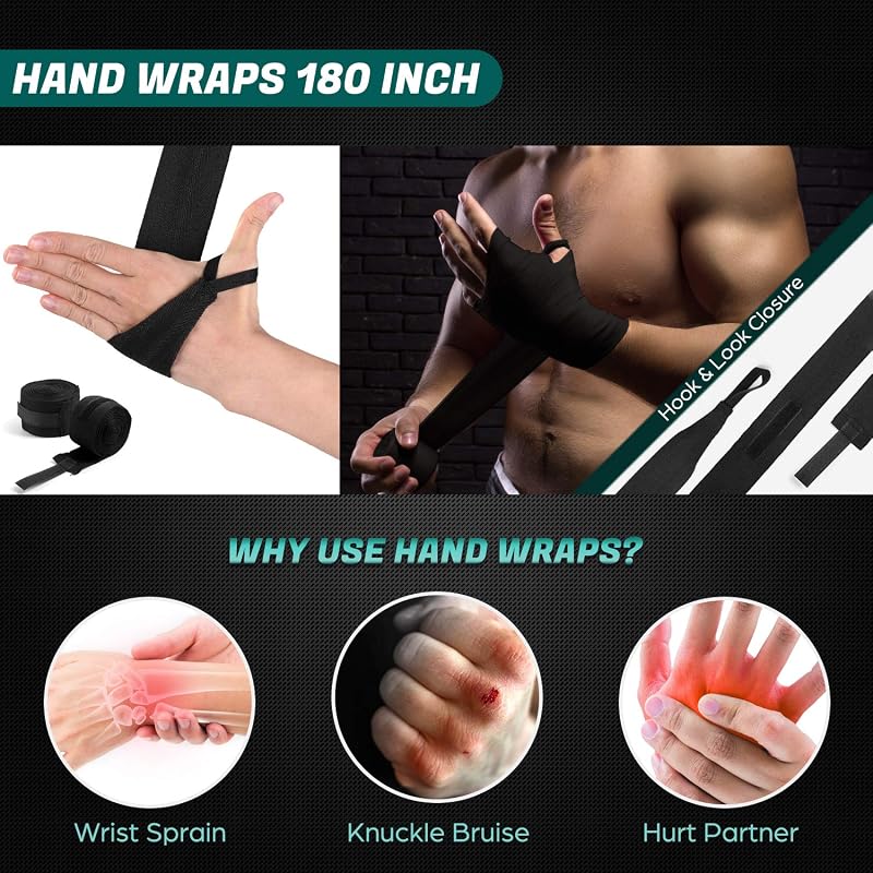 Pugilato Kit 6-in-1 per Uomini e Donne, Non Riempito Sacco da Boxe Fino a 68 kg con Guantoni da 12 Once e Bende, Catene da Appendere