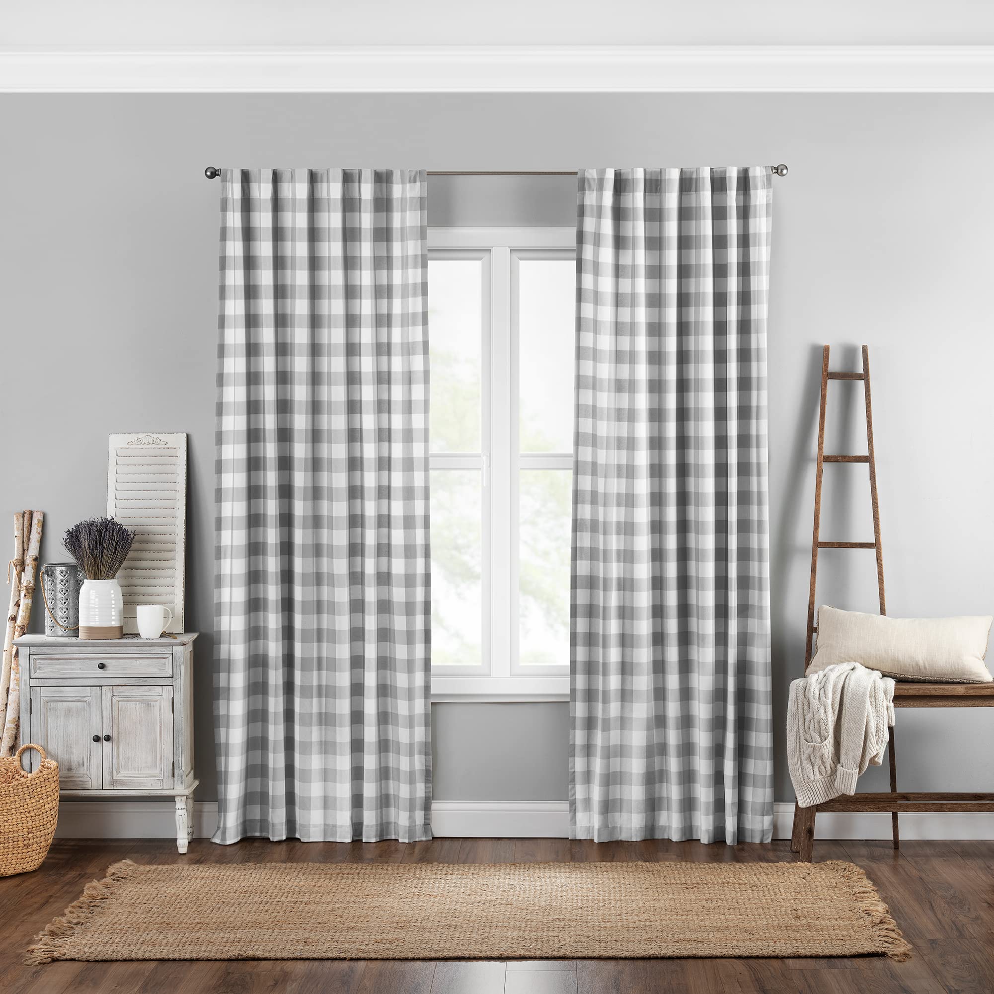 Elrene Home Fashions Farmhouse Living Buffalo-Check Window Curtain Panel, (Gray), (52X84)