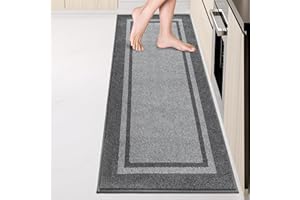 ANLLUGS Kitchen Rugs 24" x 84", Non-Slip Machine Washable Kitchen Runner Rugs Floor Mats, Absorbent Comfort Standing Mats for Kitchen, Sink, Laundry and Hallway, Rolled Packaging, Light Grey & Dark Grey