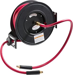 Arebos Druckluft Schlauchtrommel | 15m | 20 bar |1/4" Anschluss | mit automatik Aufroller | Montage an Wand, Boden, Decke |