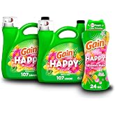 Bundle of Gain Liquid Laundry Detergent, Happy, HE Compatible, 154 fl oz, 107 Loads + Gain In-Wash Laundry Scent Booster Beads, Happy Scent, 24 oz