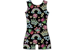 uideazone Gymnastics Leotard for Girls Biketards Sparkly Unitard with Shorts Quick Dry One-Piece Bodysuits Outfits 3-9 Years