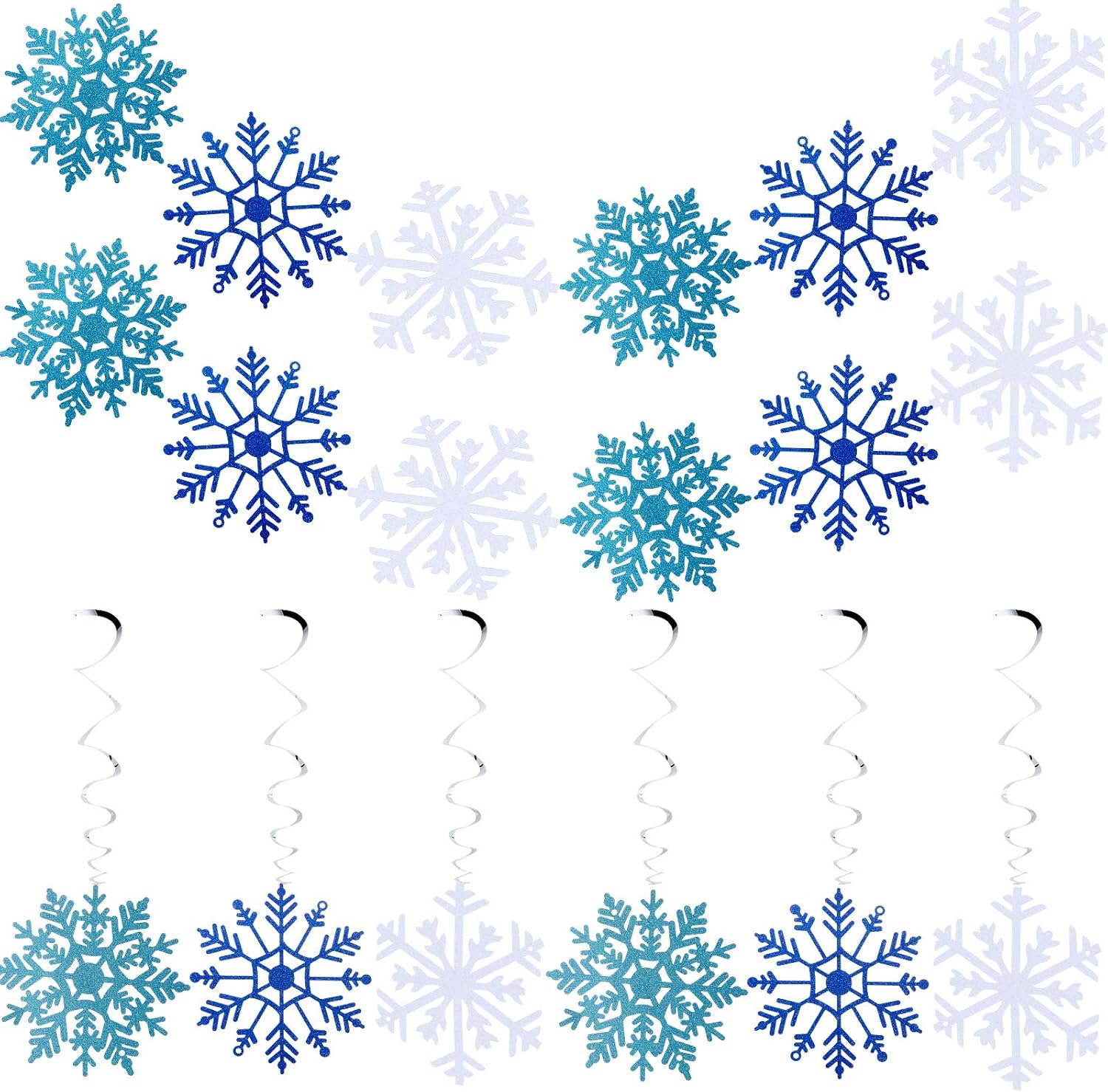 Outus 8 Pieces White Blue Glittery Snowflake Banner and Christmas Snowflake Hanging Swirl for Christmas Holidays Festive Party Supplies Home Decor, Kids Birthday Baby Shower Party Decorations