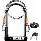 Kryptonite Keeper Standard Bike U-Lock, 12mm Shackle &amp; 4ft Steel Cable | Heavy duty anti-theft bicycle lock with 4 x 8 in interior dimensions, 2 stainless steel keys, and frame mounting bracket.