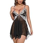 ADOREJOY Women Lingerie Babydoll Front Closure Mesh Lace Chemise Sleepwear Nightie