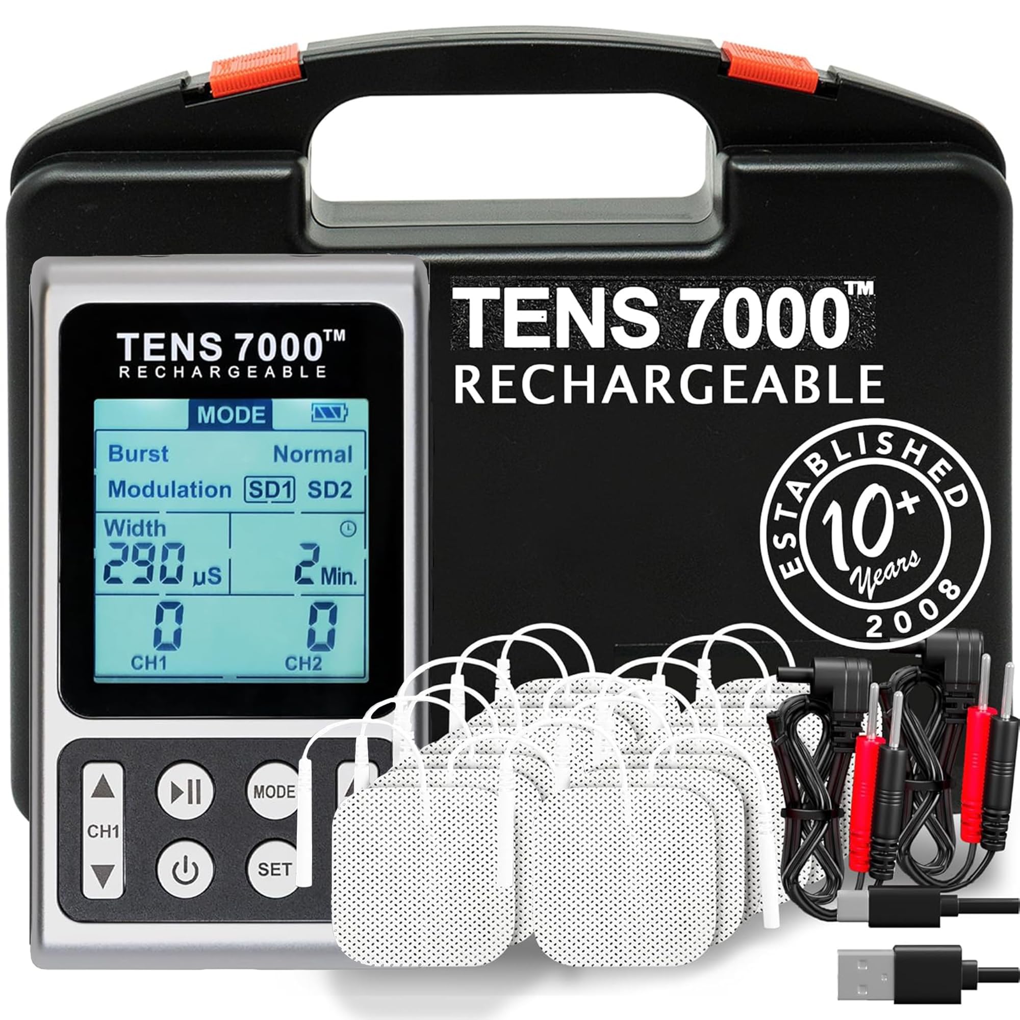 Photo 1 of TENS 7000 Rechargeable TENS Unit Muscle Stimulator, Includes 16 TENS Unit Pads, Pain Relief Device, Clinical Strength TENS Machine for Effective Back Pain Relief, Nerve Pain Relief, Muscle Pain Relief
