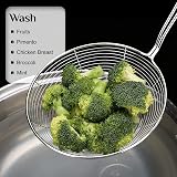 AEX Strainer Skimmer Ladle Stainless Steel 6.7 Inch Ergonomic Handle Spider Mesh view 4