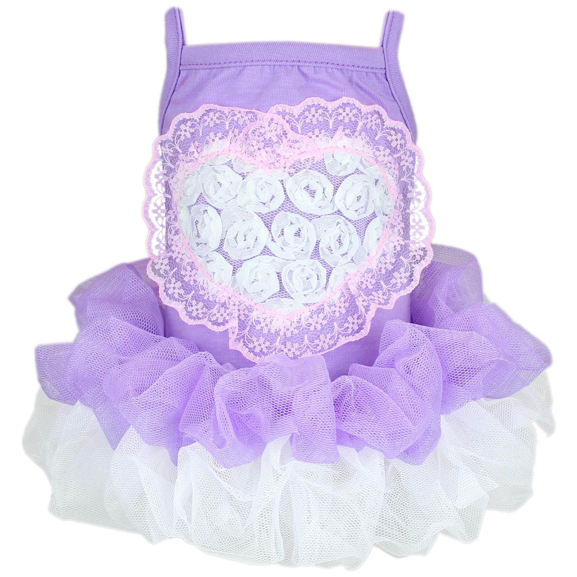 Parisian Pet Dog Clothes Cat Apparel Outfits Tutu Heart, Purple, L