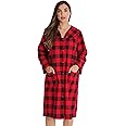 Dreamcrest Women’s Snap-Front House Coat Flannel Duster Robe with Pockets